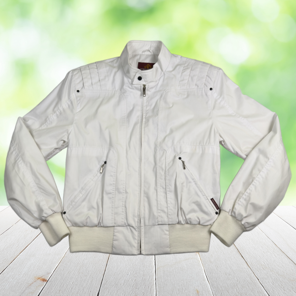 Vintage JORDACHE Jacket Mens S 36 Retro Moto Bomber White Twill Lined 90s Y2K